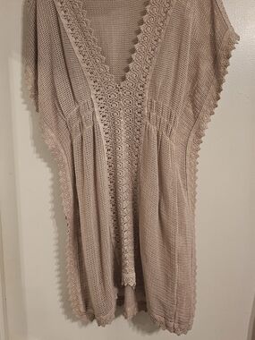 Women's Crochet Swim Coverup Tunic - Cream